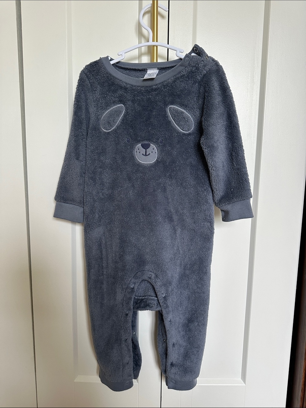 Carter's Dark Gray Plush Bear Footed One-Piece